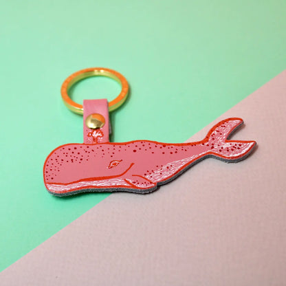 Leather Whale Keyring - Pink