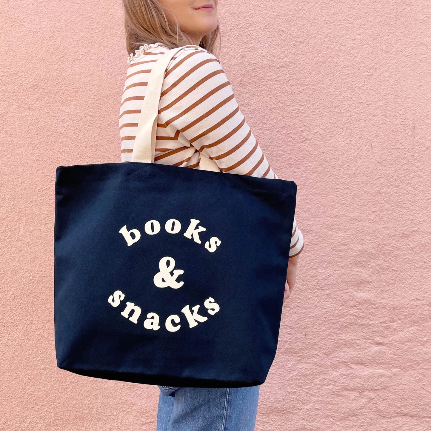 Books and Snacks Canvas Tote Bag - Midnight Blue