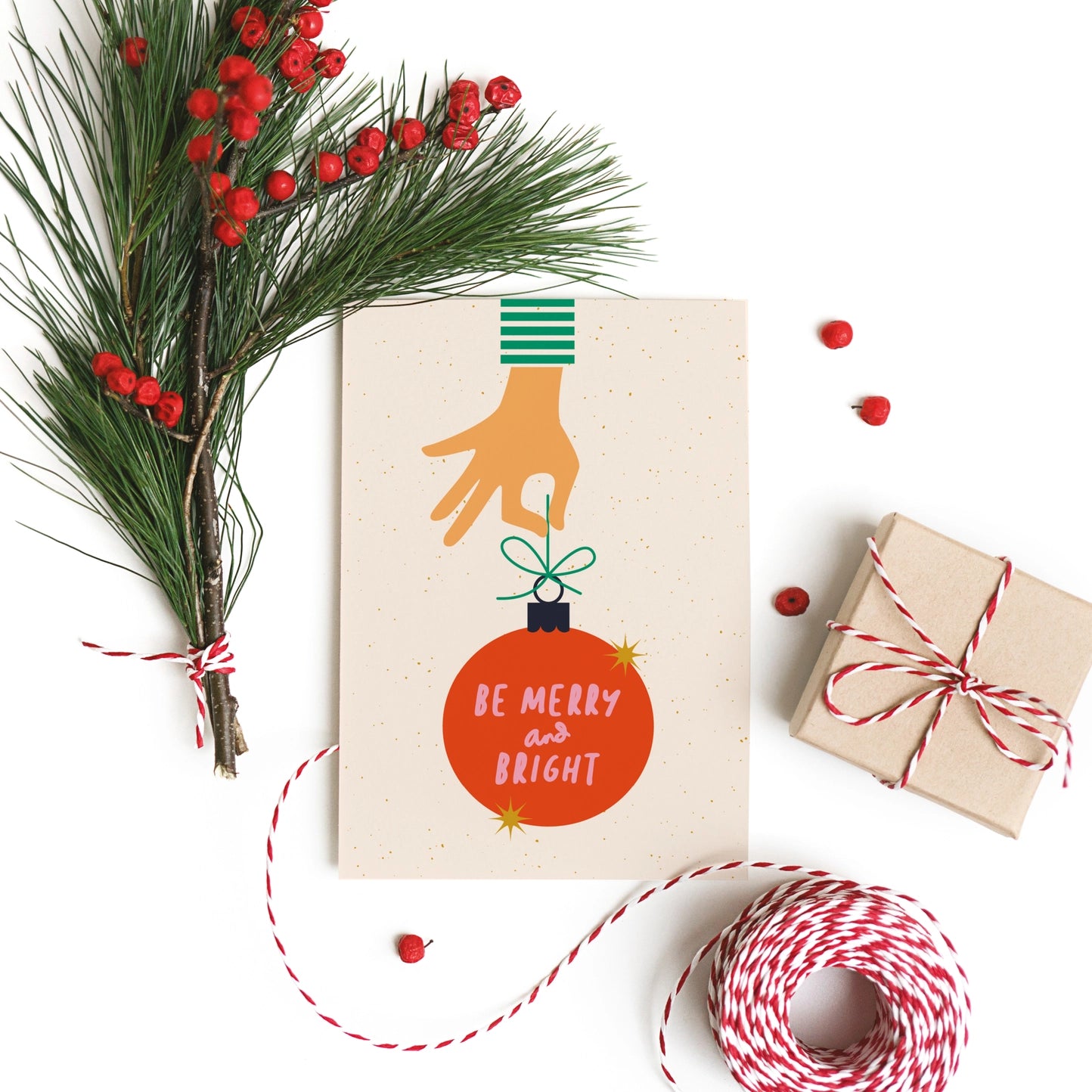 Be Merry and Bright Red Bauble Card