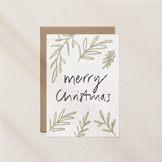 Merry Christmas Sketch Foliage Card