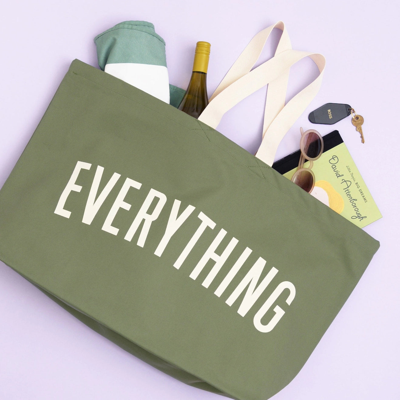 Everything Really Big Canvas Tote Bag - Olive Green