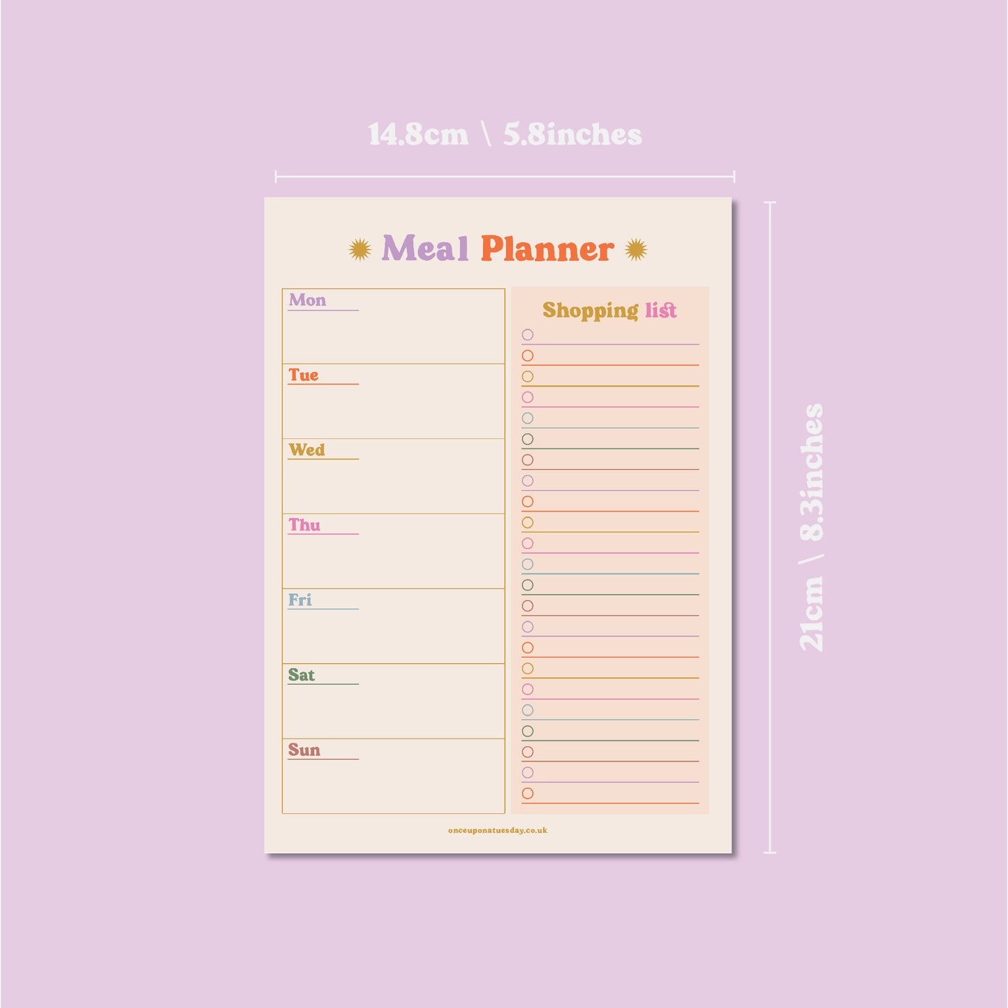 Meal Planner and Shopping List Pad - Rainbow Colours