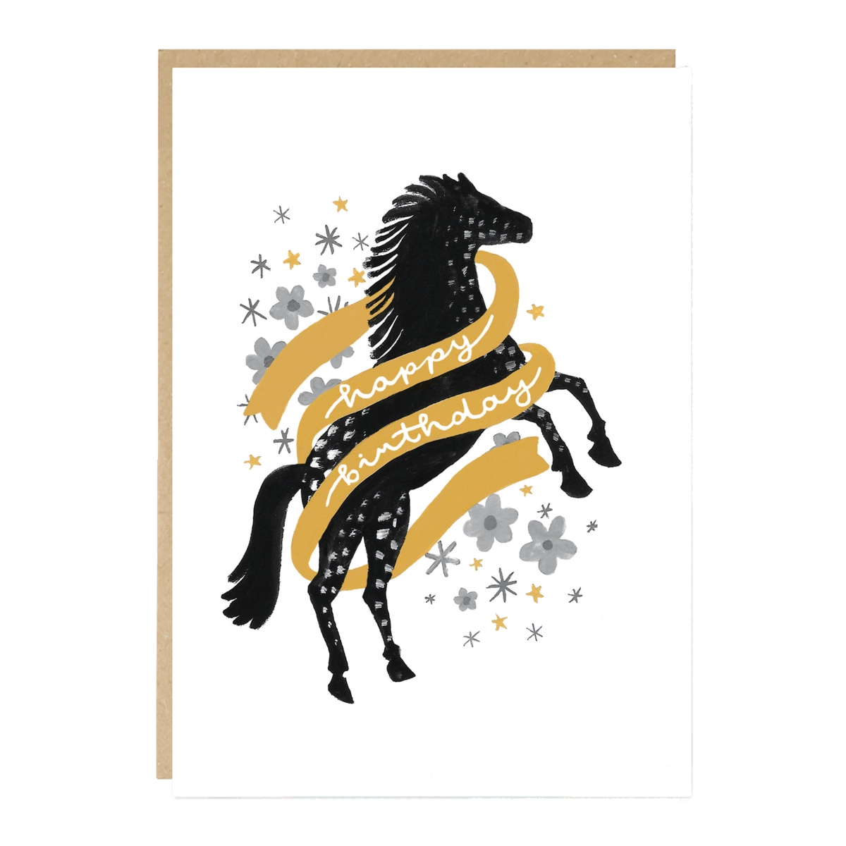 Rearing Folk Horse Birthday Card