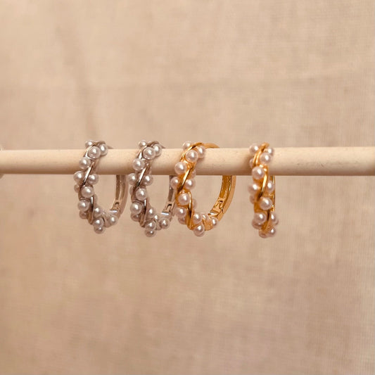 Gold Pearl Twist Hoop Earrings