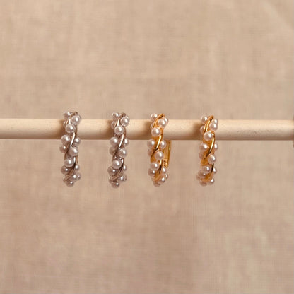 Gold Pearl Twist Hoop Earrings