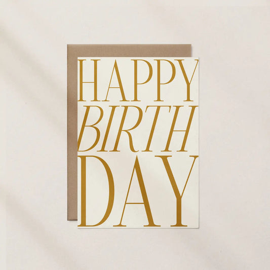 Happy Birthday Typography Card - Gold and White