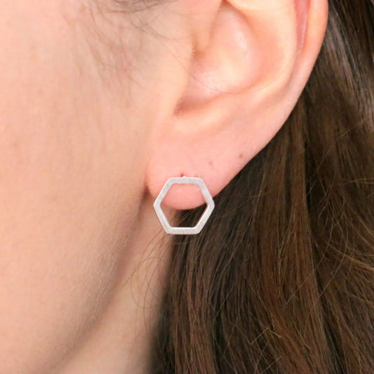 Hexagon Stud Earrings - Silver