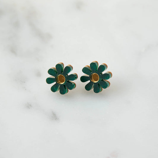 Daisy Stud Earrings - Green and Gold
