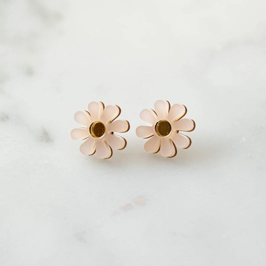 Daisy Stud Earrings - Frosty White and Gold