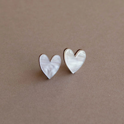 Heart Stud Earrings - White Marble