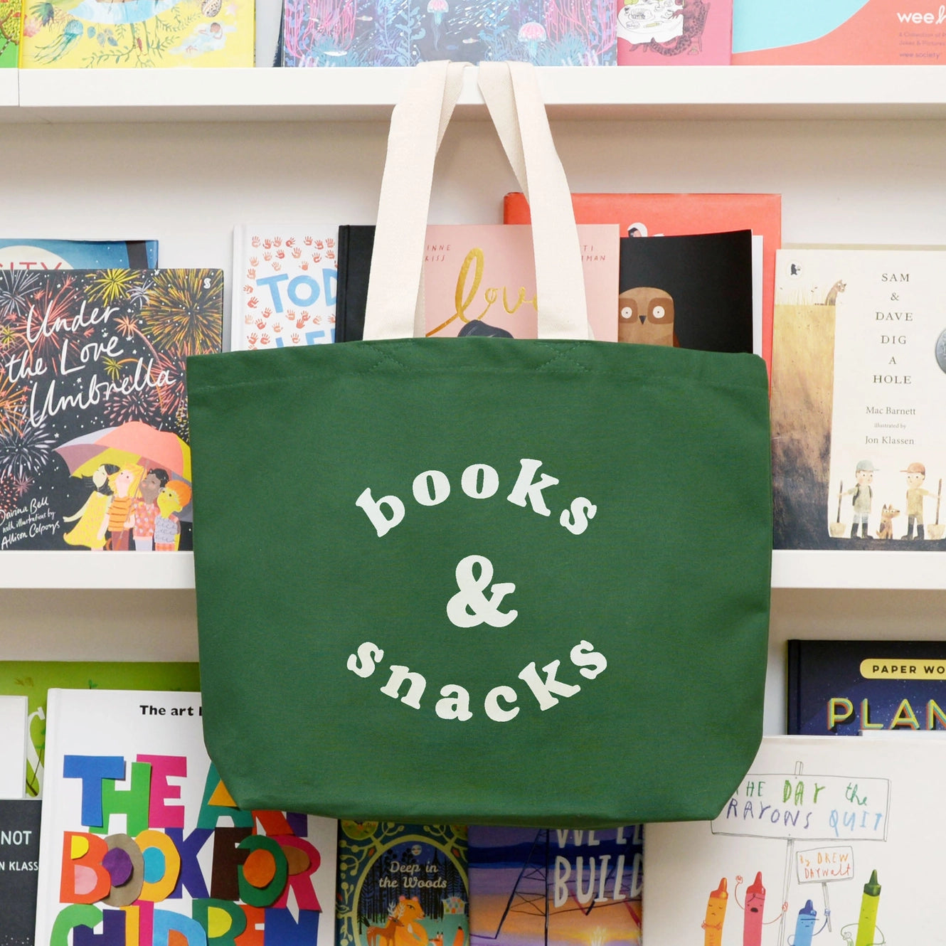 Books and Snacks Canvas Tote Bag - Forest Green
