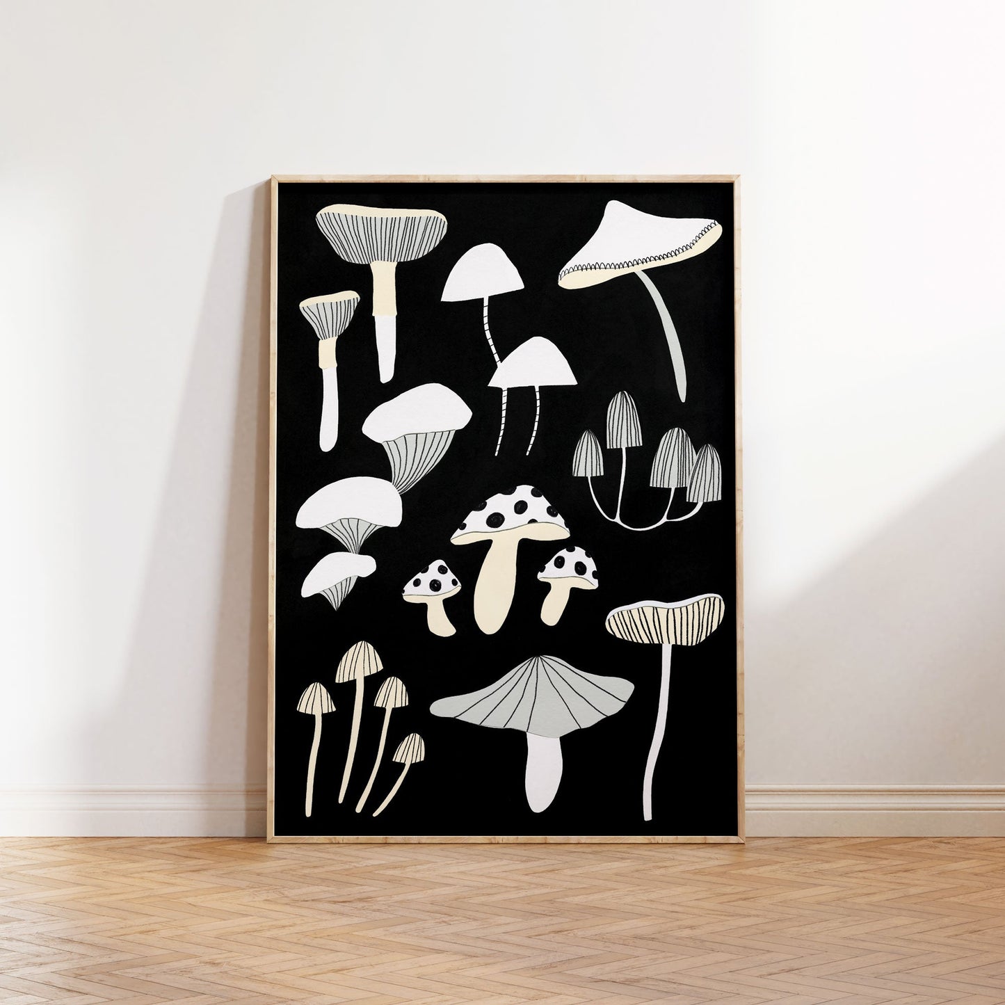Monochrome Mushrooms A3 Print