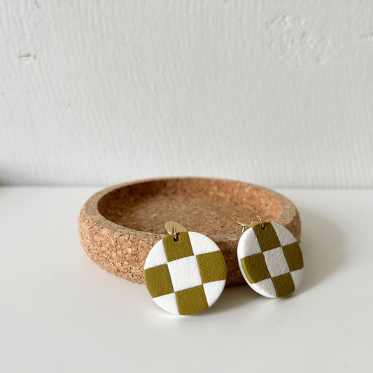 Chequer Earrings - Olive and Chalk