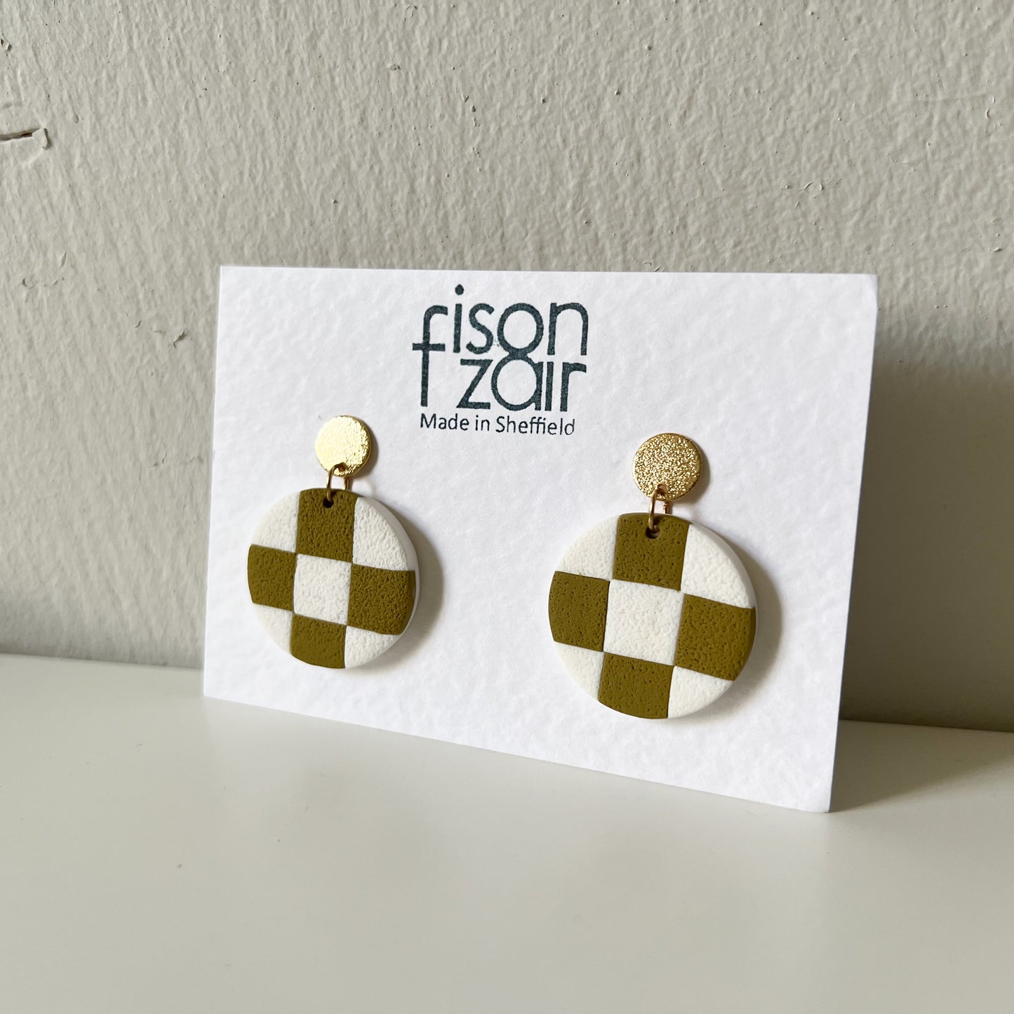 Chequer Earrings - Olive and Chalk