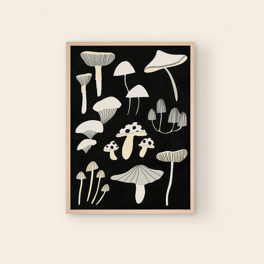 Monochrome Mushrooms A3 Print