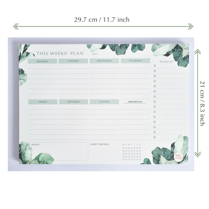 A4 Weekly Planner Pad with Habit Tracker - Tropical Greenery