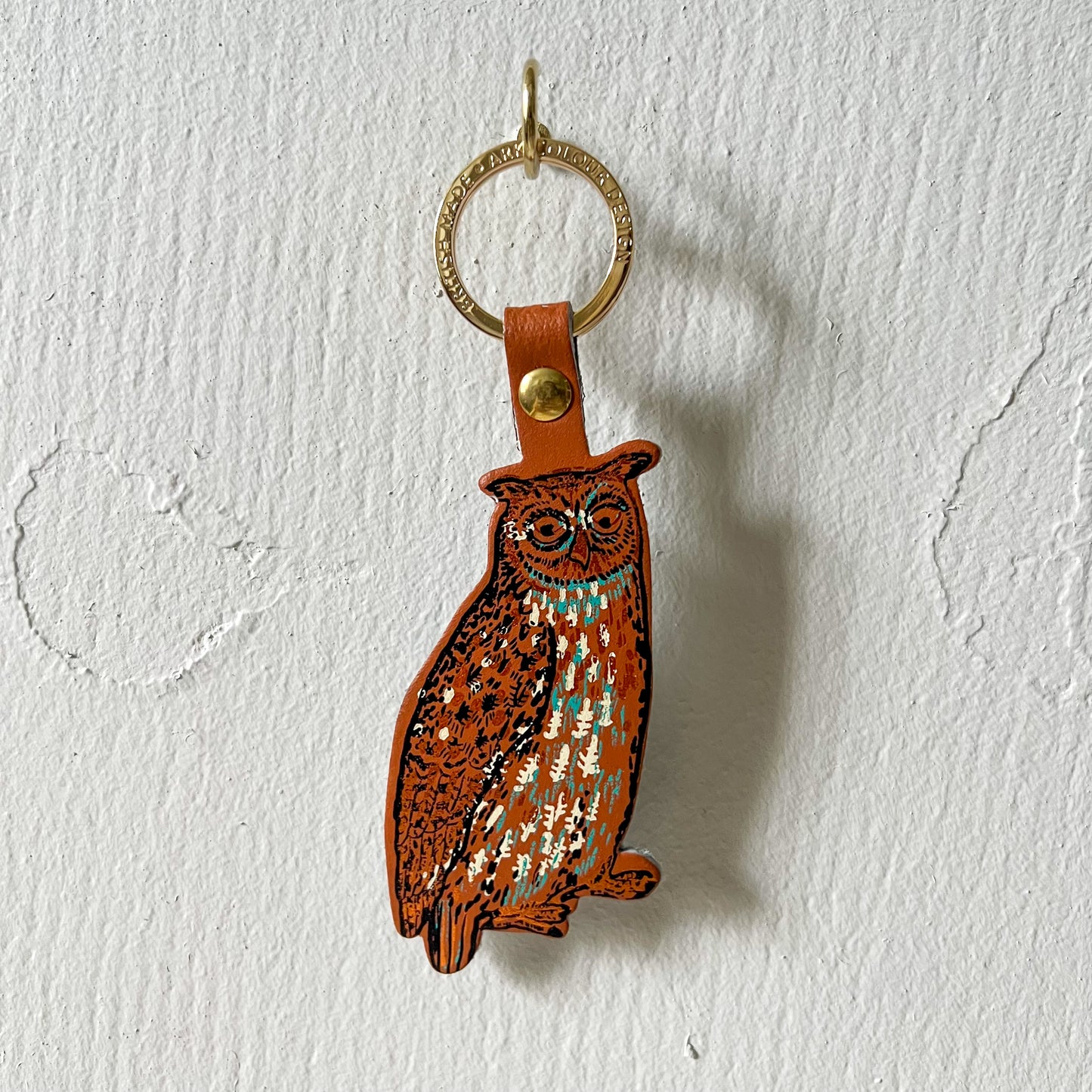 Leather Owl Keyring - Burnt Orange