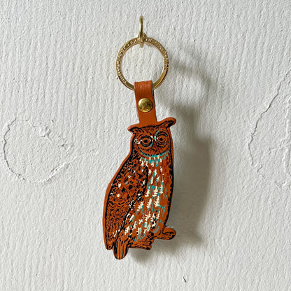 Leather Owl Keyring - Burnt Orange