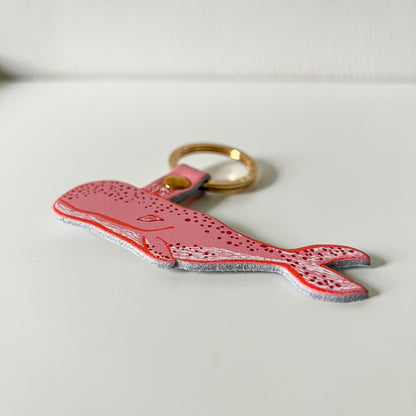 Leather Whale Keyring - Pink