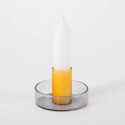 Duo Tone Glass Candle Holder - Grey / Orange