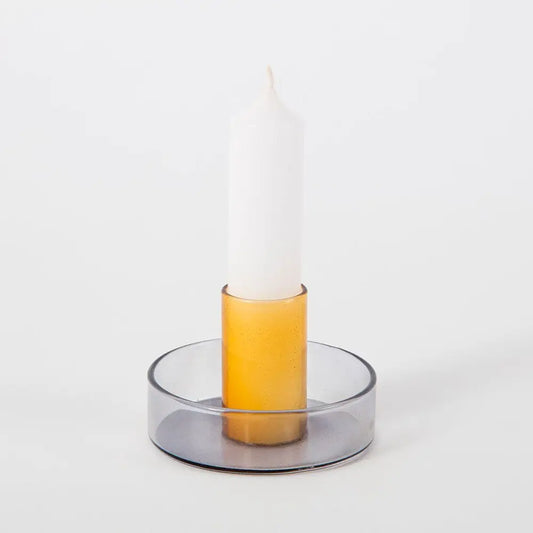 Duo Tone Glass Candle Holder - Grey / Orange