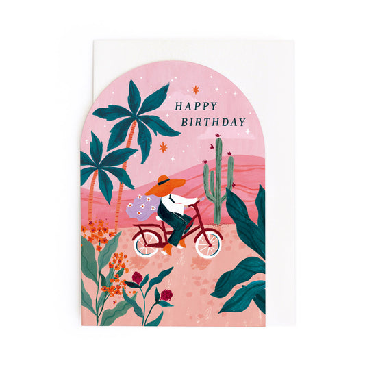 Happy Birthday Sunset Bike Curved Card